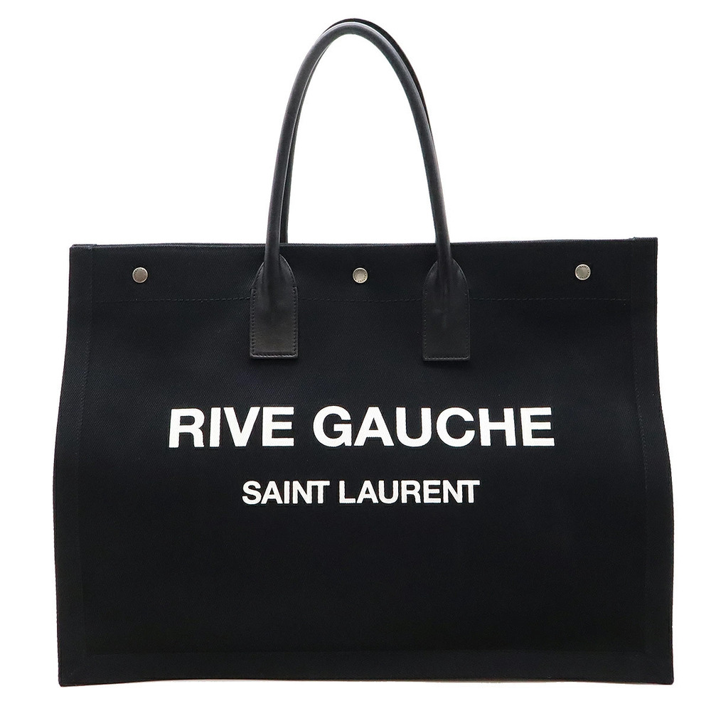 SAINT LAURENT PARIS YSL Yves Rive Gauche Tote Bag Canvas Leather Black